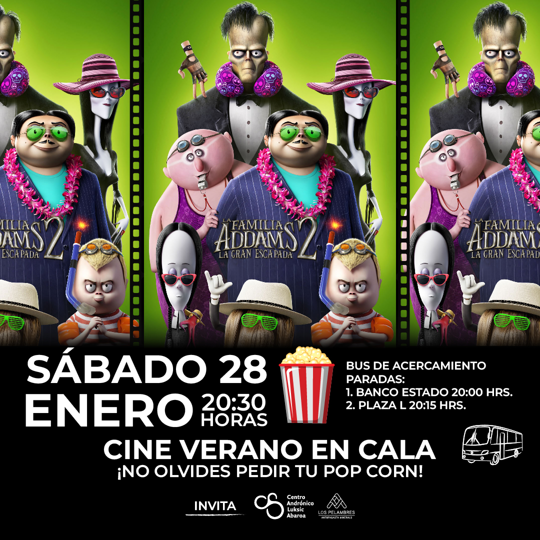 afiche cine verano cala funcion 28 enero locos addams 2 animada